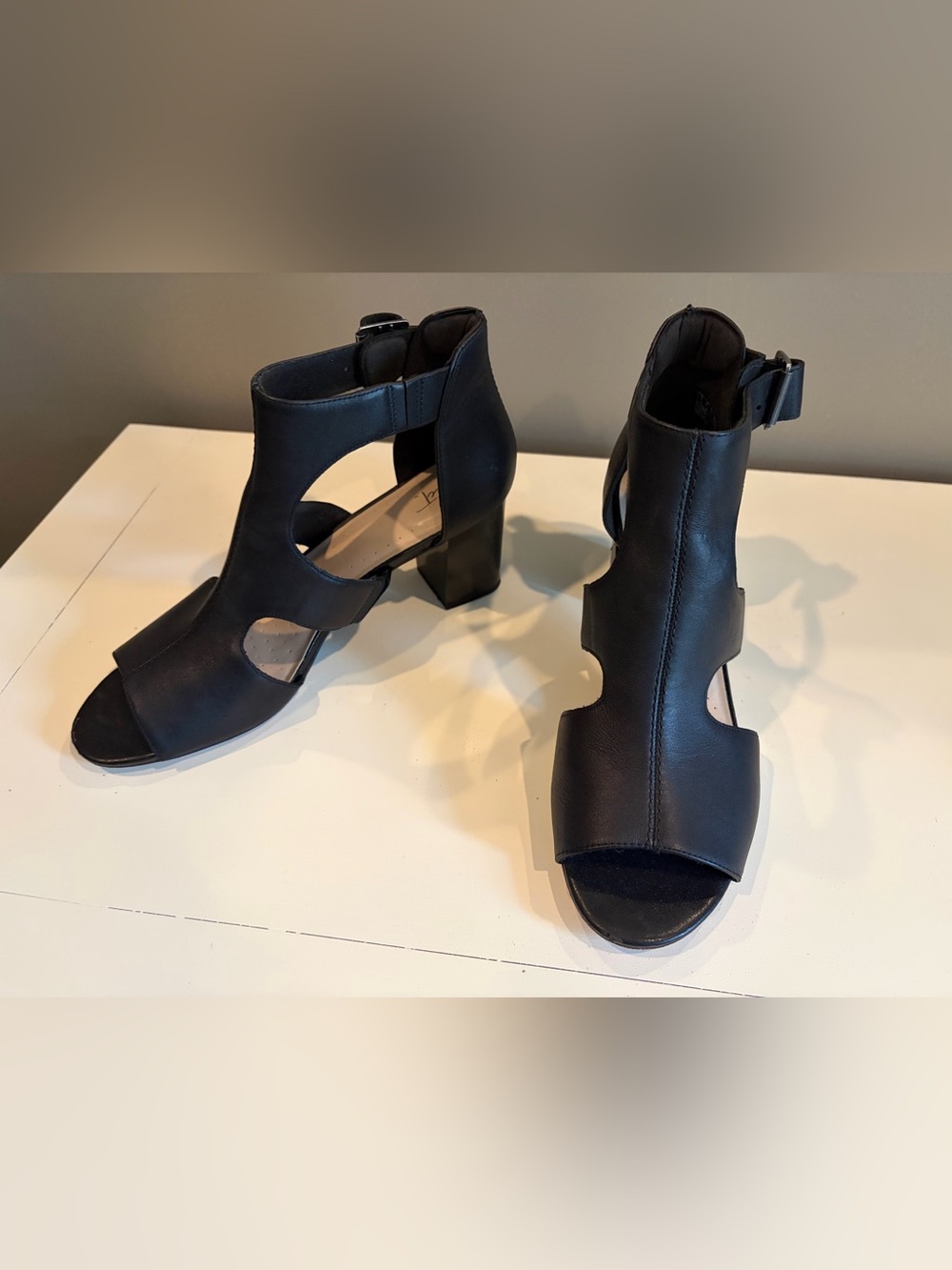 Clarks Black Cutout Block Heel Sandals